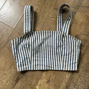 Zara Striped Denim Crop Top in Blue White Size Small